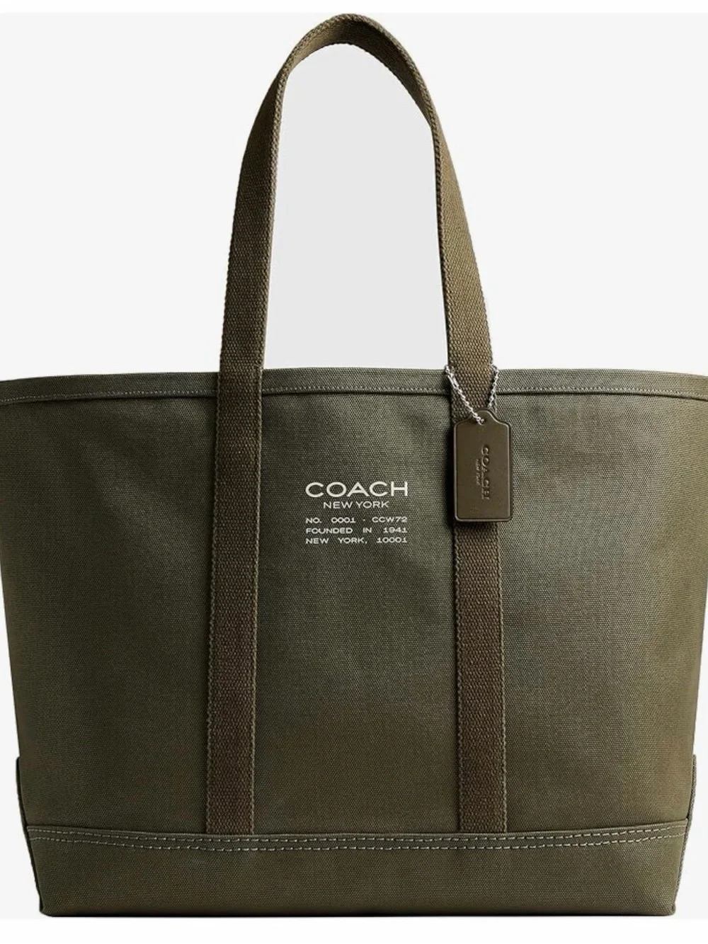 Coach Olive Green Canvas Tote with Logo Charm
